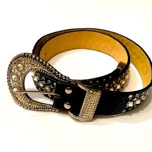 Rhinestone black decorative hand crafted leather belt